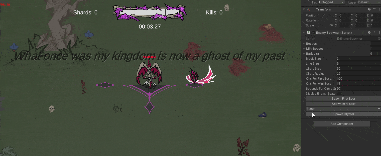 A gif showing the user select a crystal ability then pressing the spawn crystal button.