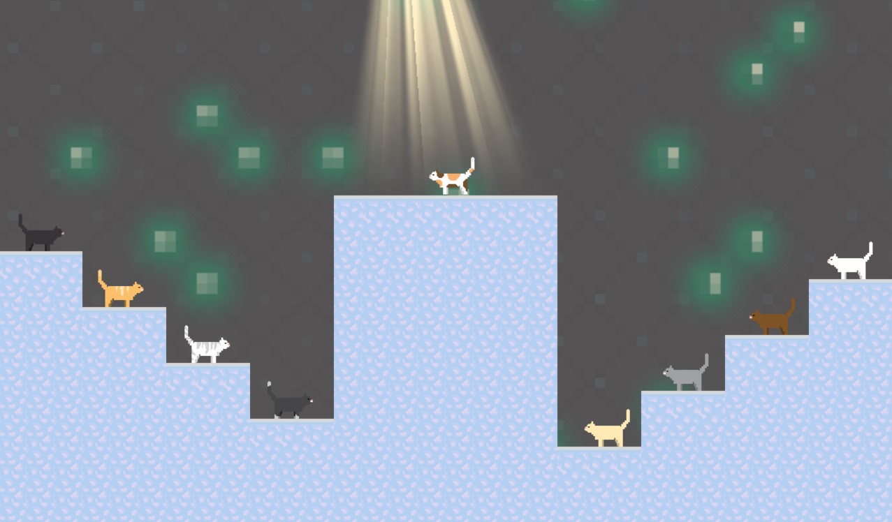 An impact image where the nine lives of the cats are sitting of pillars