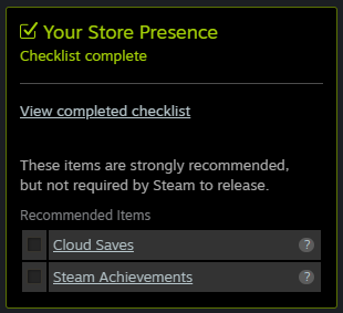 Cloud saving and achievements.